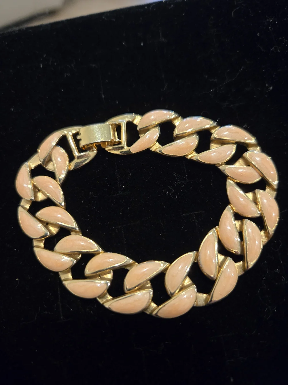 Vintage Unsigned Gold-Tone Pink Enamel Link Bracelet